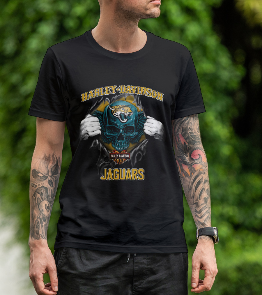 Harley Davidson Jacksonville Jaguars Skull Cycles T-Shirt