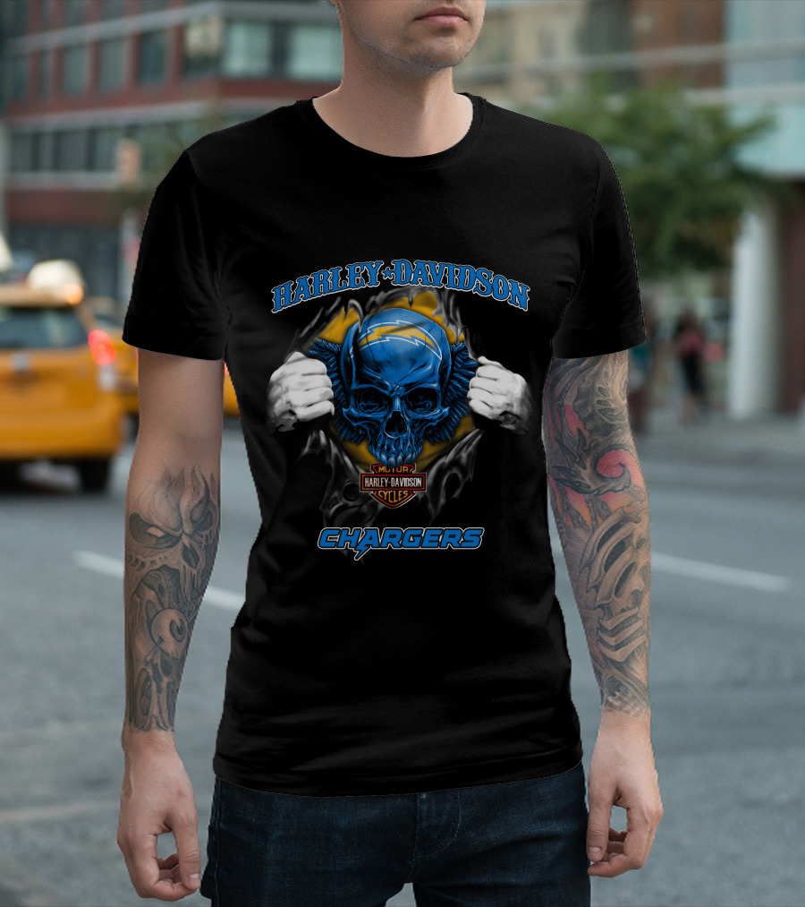 Harley Davidson Chargers Skull Nfl Los Angeles T-Shirt
