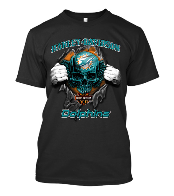 Harley Davidson Miami Dolphins Skull Nfl Cycles T-Shirt