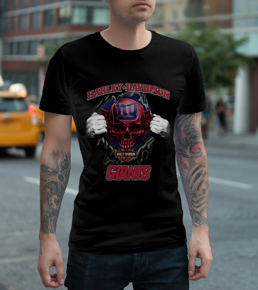 Harley Davidson New York Giants Skull Nfl T-Shirt