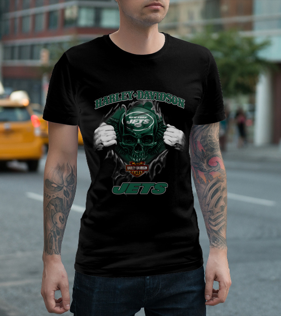 Harley Davidson New York Jets Skull Nfl T-Shirt