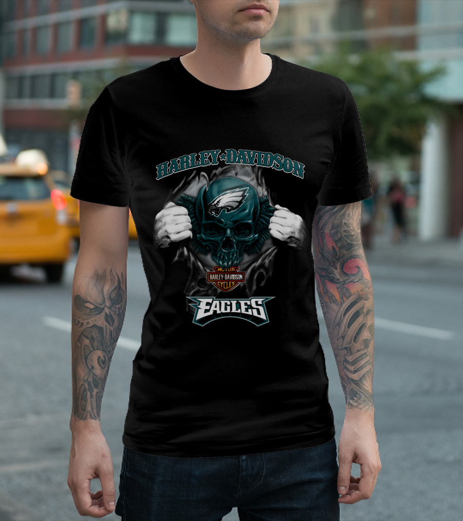 Harley Davidson Nfl Skull Philadelphia Eagles T-Shirt