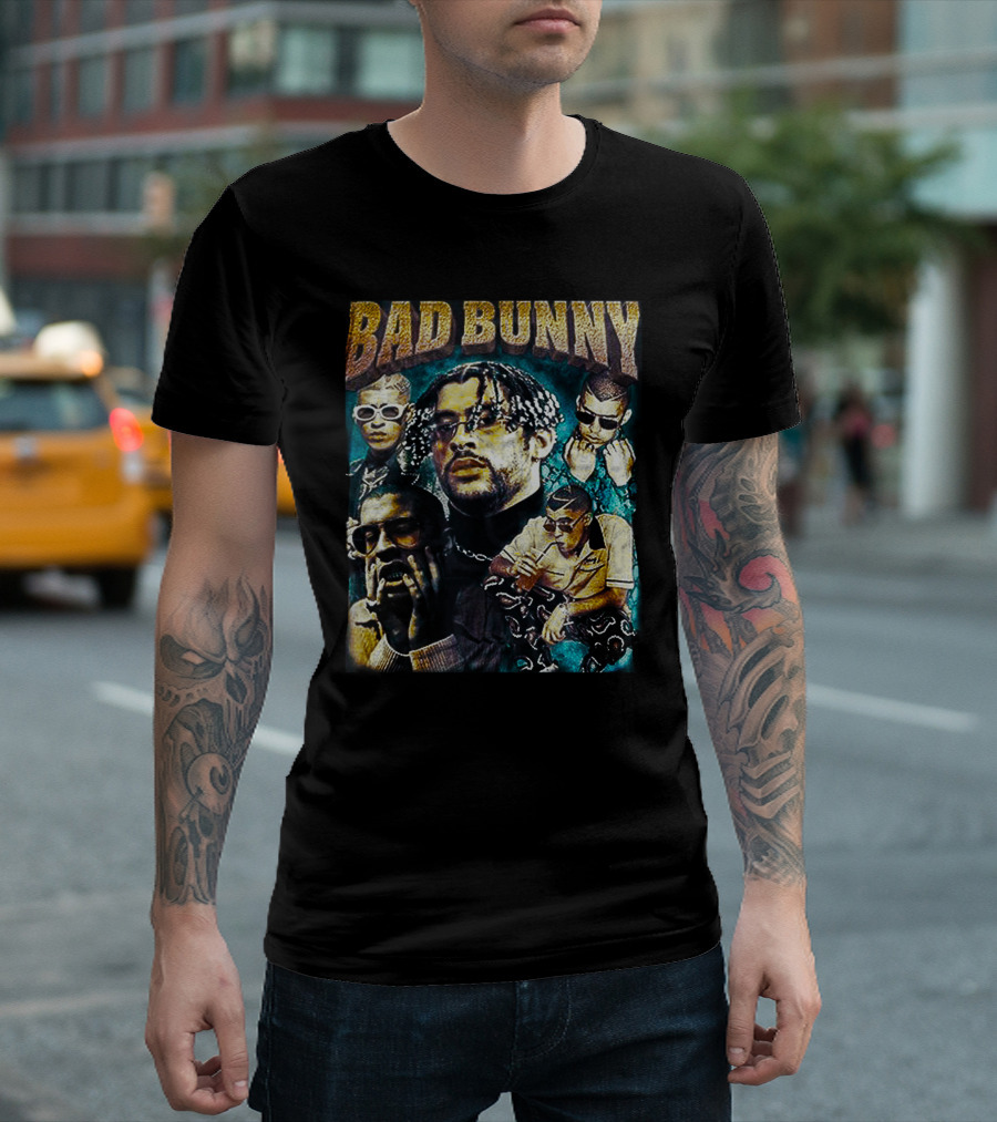 BAD BUNNY Multi-Image Portrait Collage Fan T-Shirt