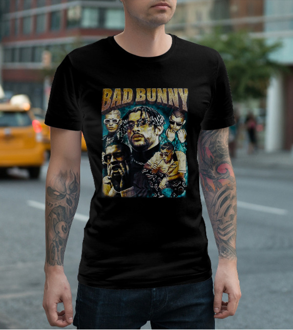 BAD BUNNY Multi-Image Portrait Collage Fan T-Shirt