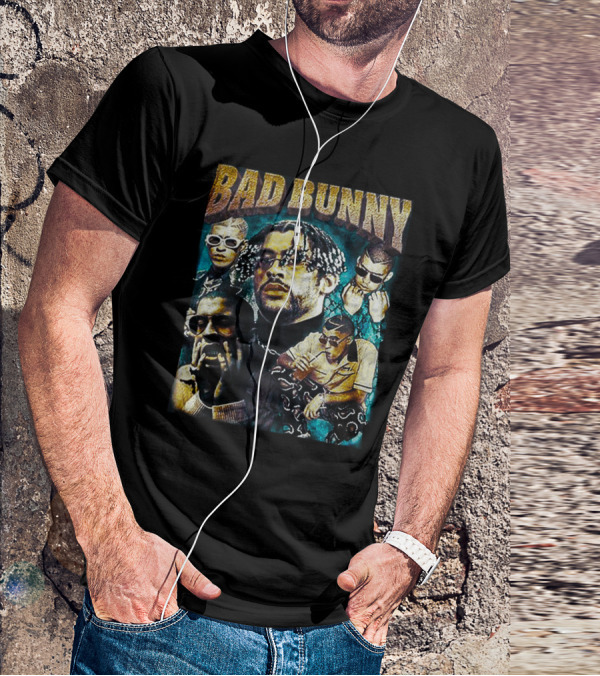 BAD BUNNY Multi-Image Portrait Collage Fan T-Shirt