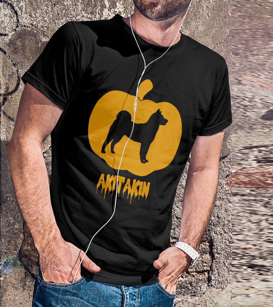 Akita Kin Silhouette Inside Pumpkin Shape T-Shirt