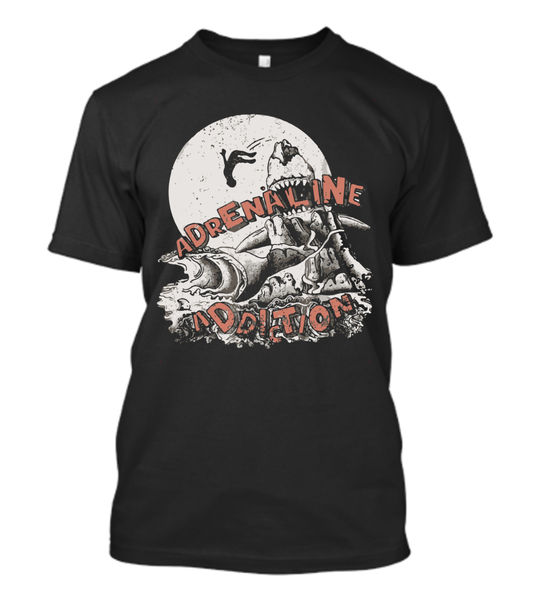 Adrenaline Addiction Shark Diver Adventure In Enormous Wave And Full Moon Scene T-Shirt