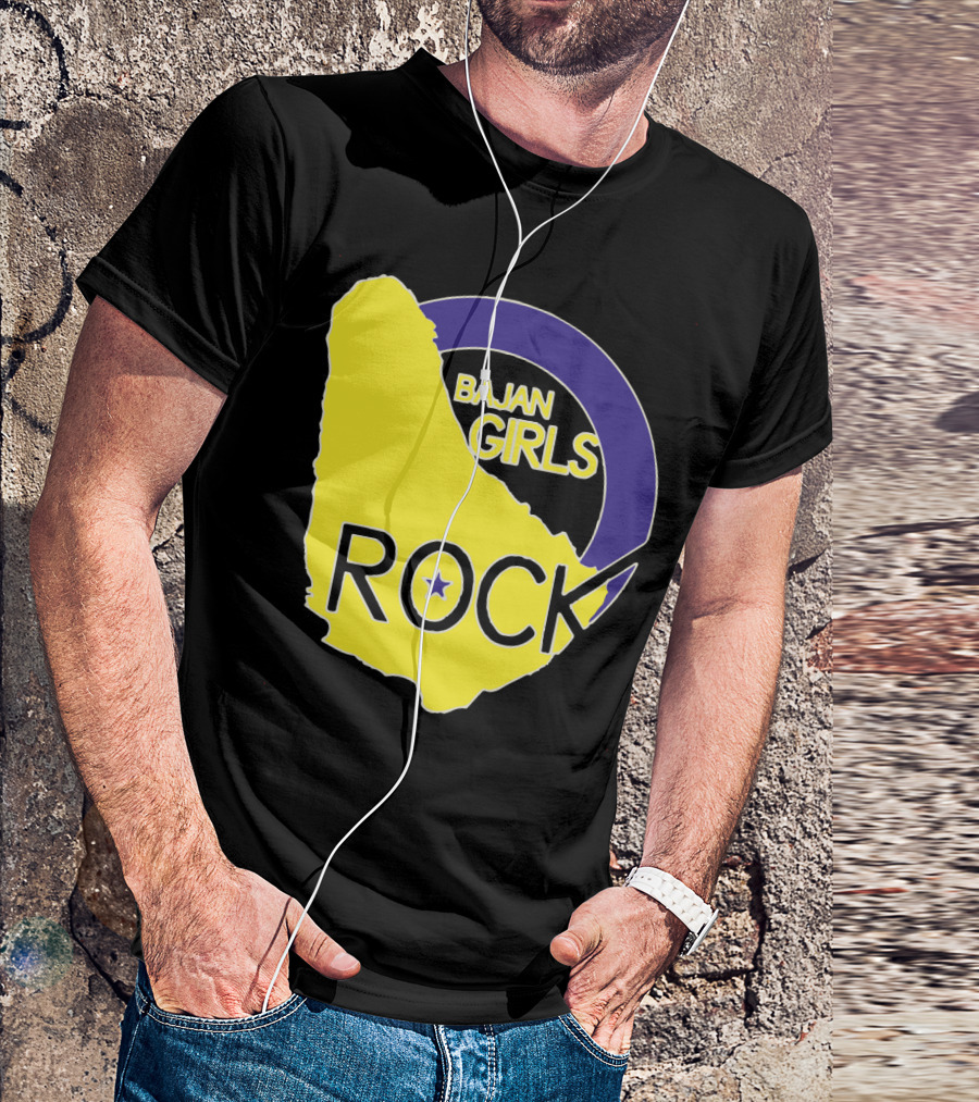 Bajan Girls Rock Barbados Map Yellow And Purple T-Shirt