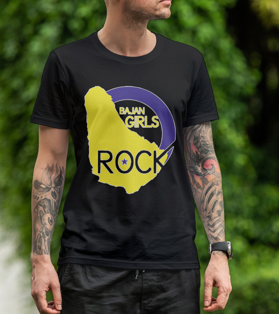 Bajan Girls Rock Barbados Map Yellow And Purple T-Shirt