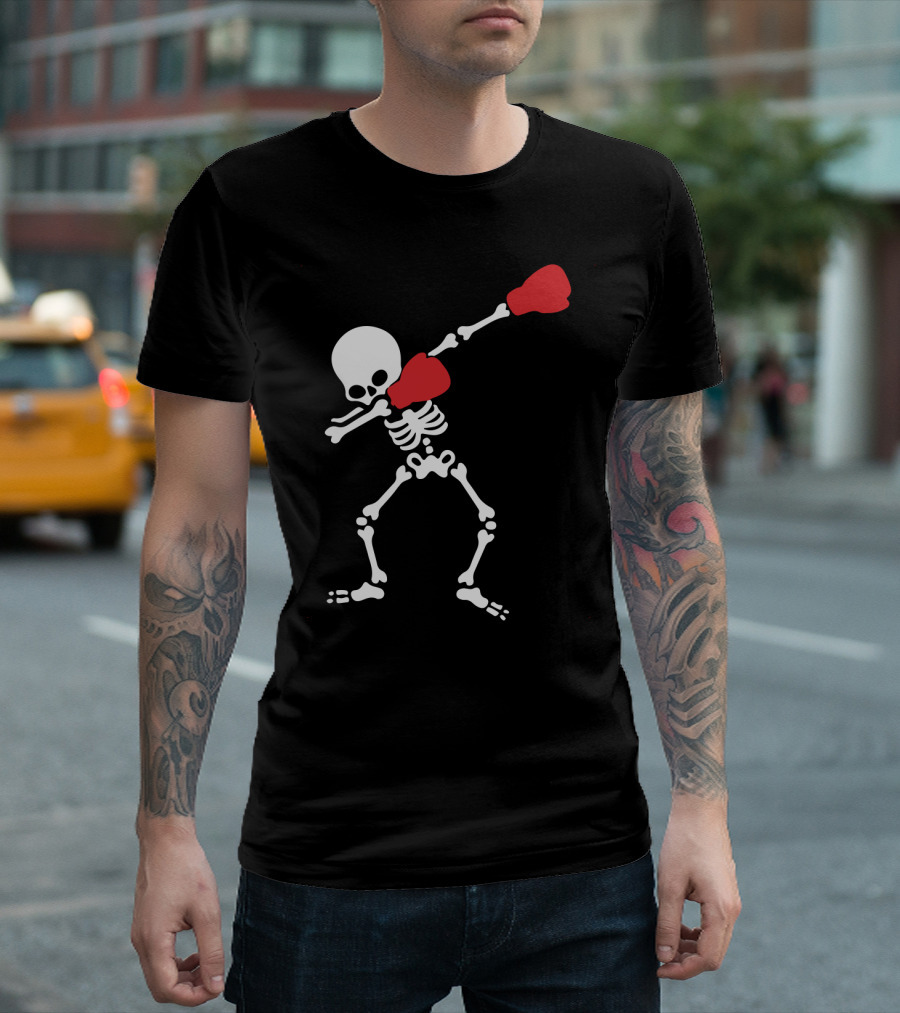 Boxing Skeleton Dabbing with Gloves Halloween Dance T-Shirt
