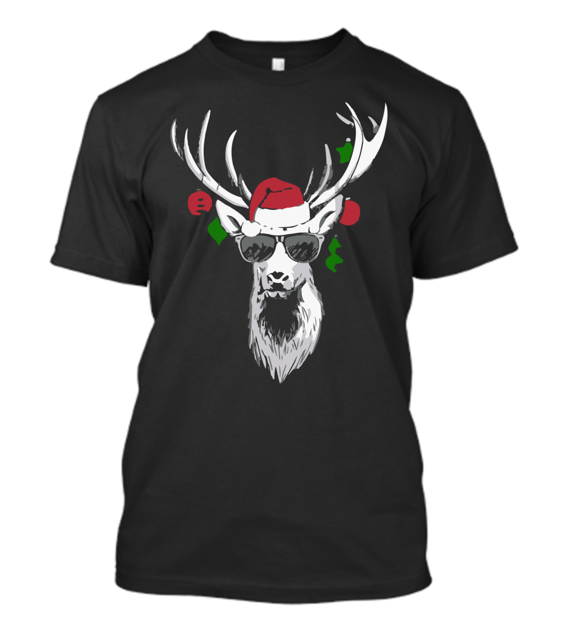 Reindeer With Santa Hat And Sunglasses Festive Holiday T-Shirt