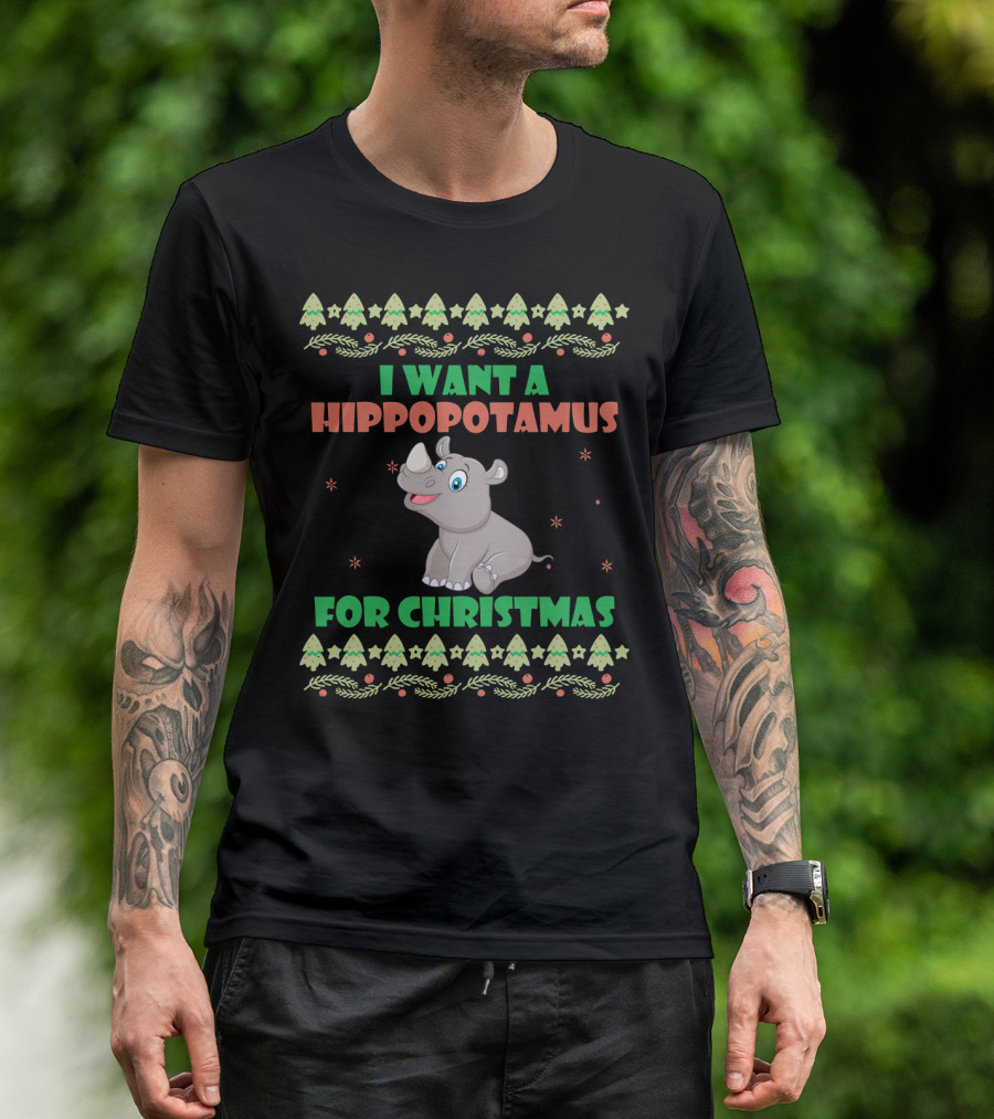 I Want A Hippopotamus For Christmas Cute Holiday T-Shirt