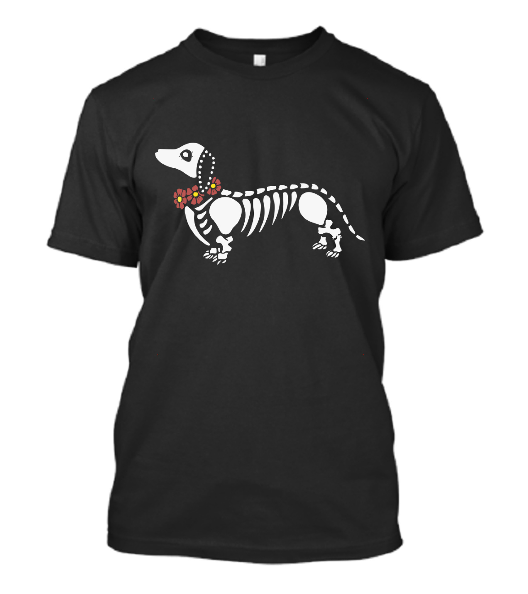 Dachshund Dog Skeleton With Festive Red Flowers Garland T-Shirt