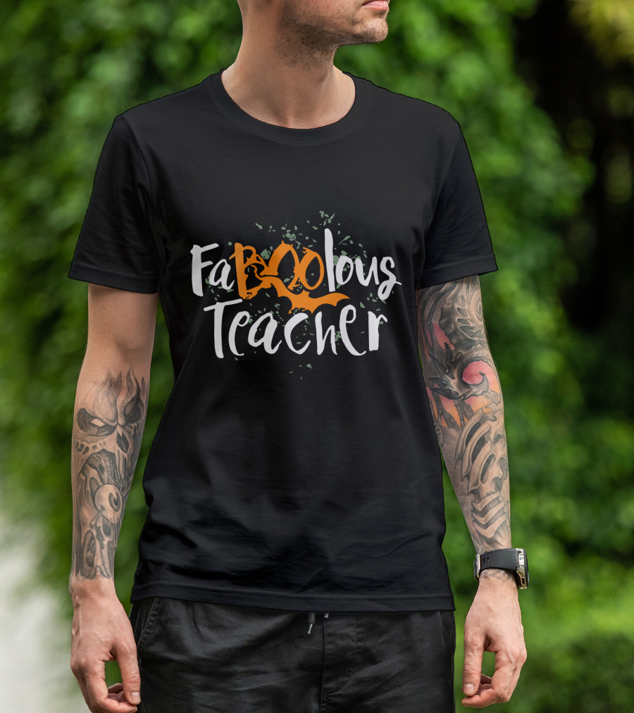 Fa Boo Lous Teacher Fabulous Halloween Witch With Bat T-Shirt