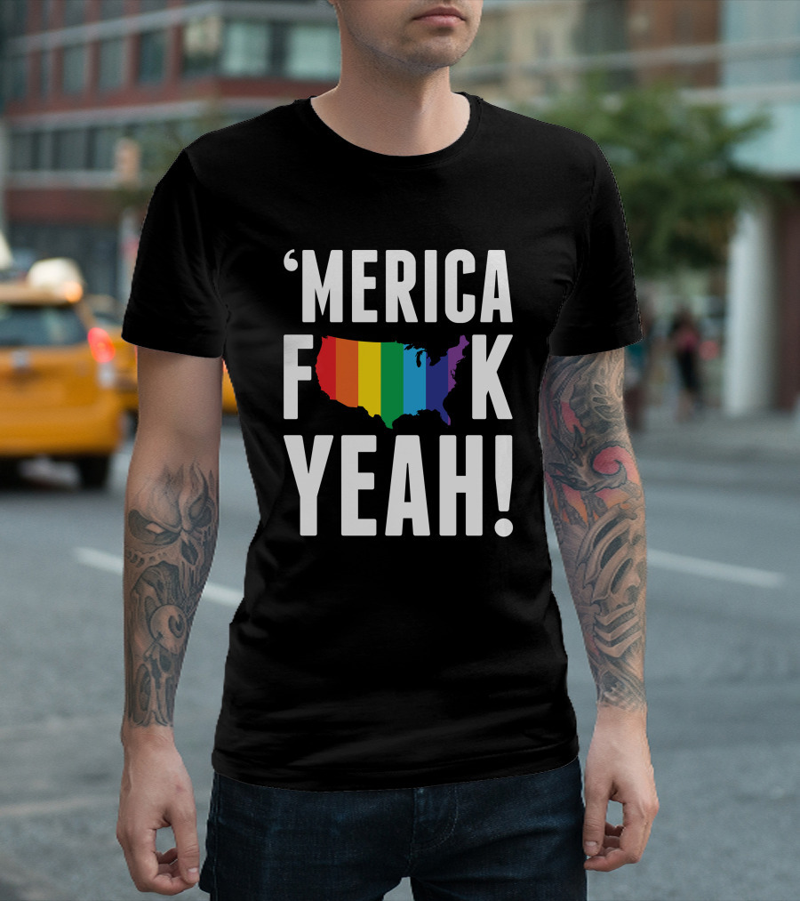 'Merica F Yeah Rainbow USA Map T-Shirt