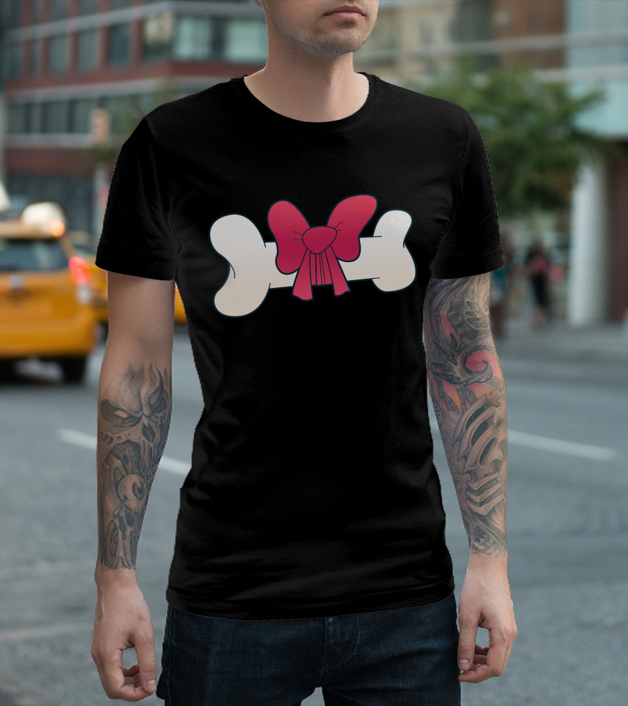 Bone With Red Bow Aesthetic Minimalist T-Shirt