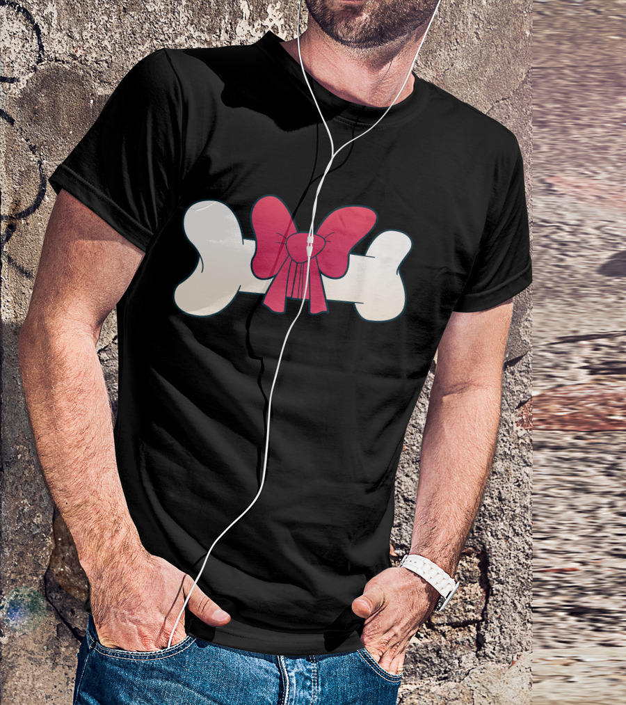 Bone With Red Bow Aesthetic Minimalist T-Shirt