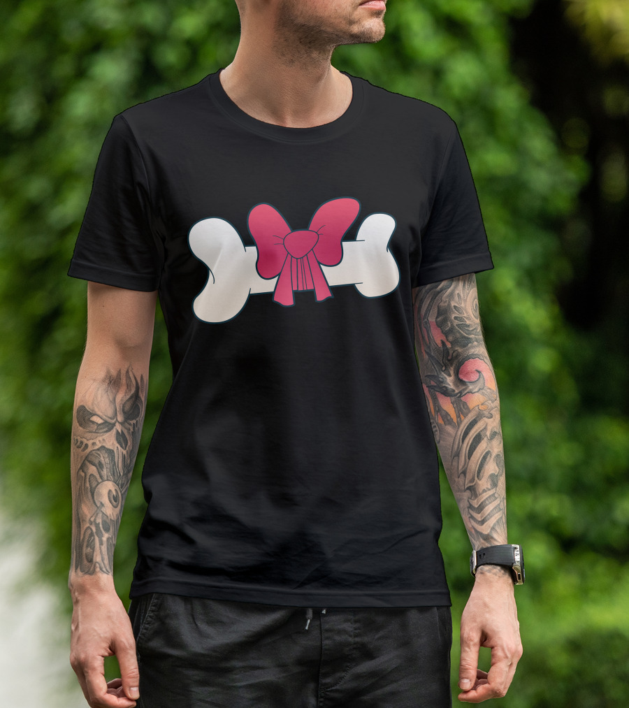 Bone With Red Bow Aesthetic Minimalist T-Shirt