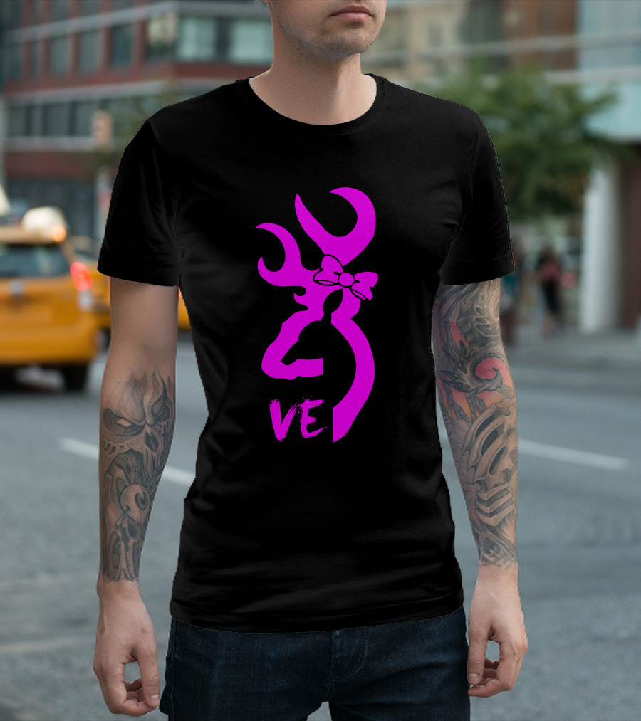 Browning Deer Love VE Antlers Bow Pink T-Shirt