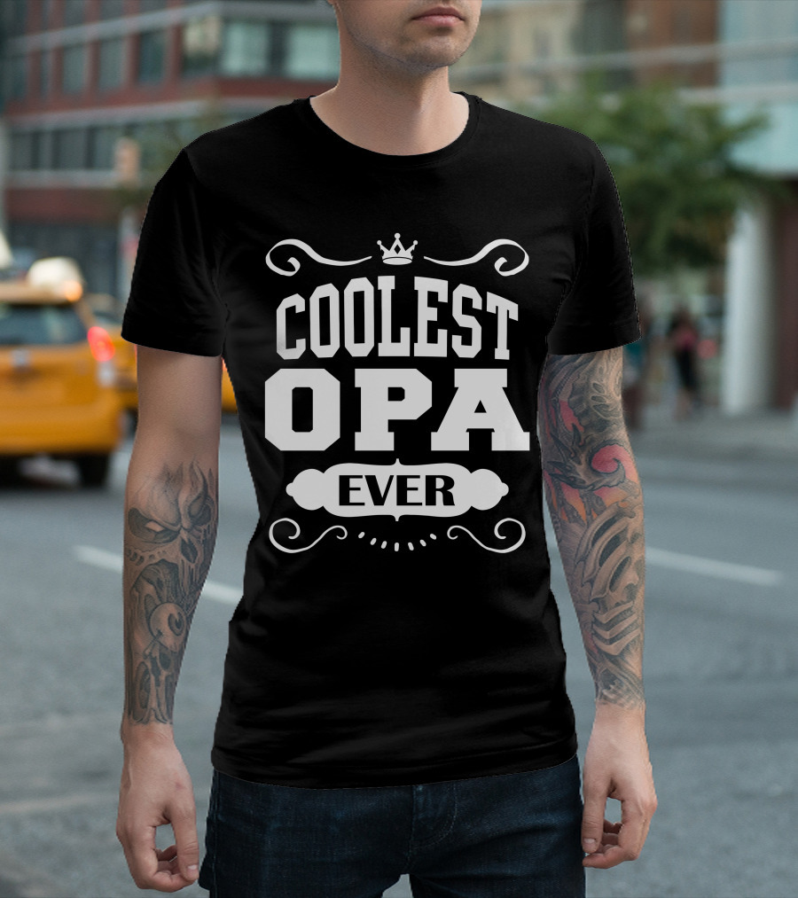 Coolest Opa Ever Crown Swirl Motif T-Shirt