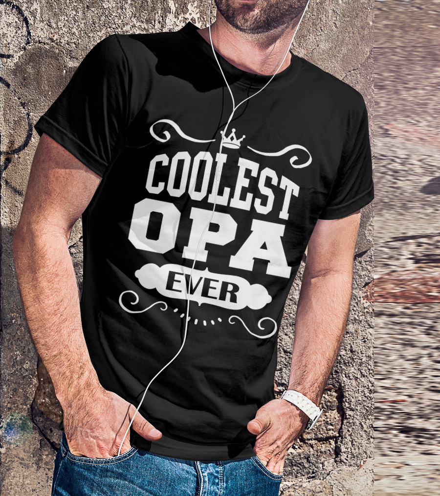 Coolest Opa Ever Crown Swirl Motif T-Shirt