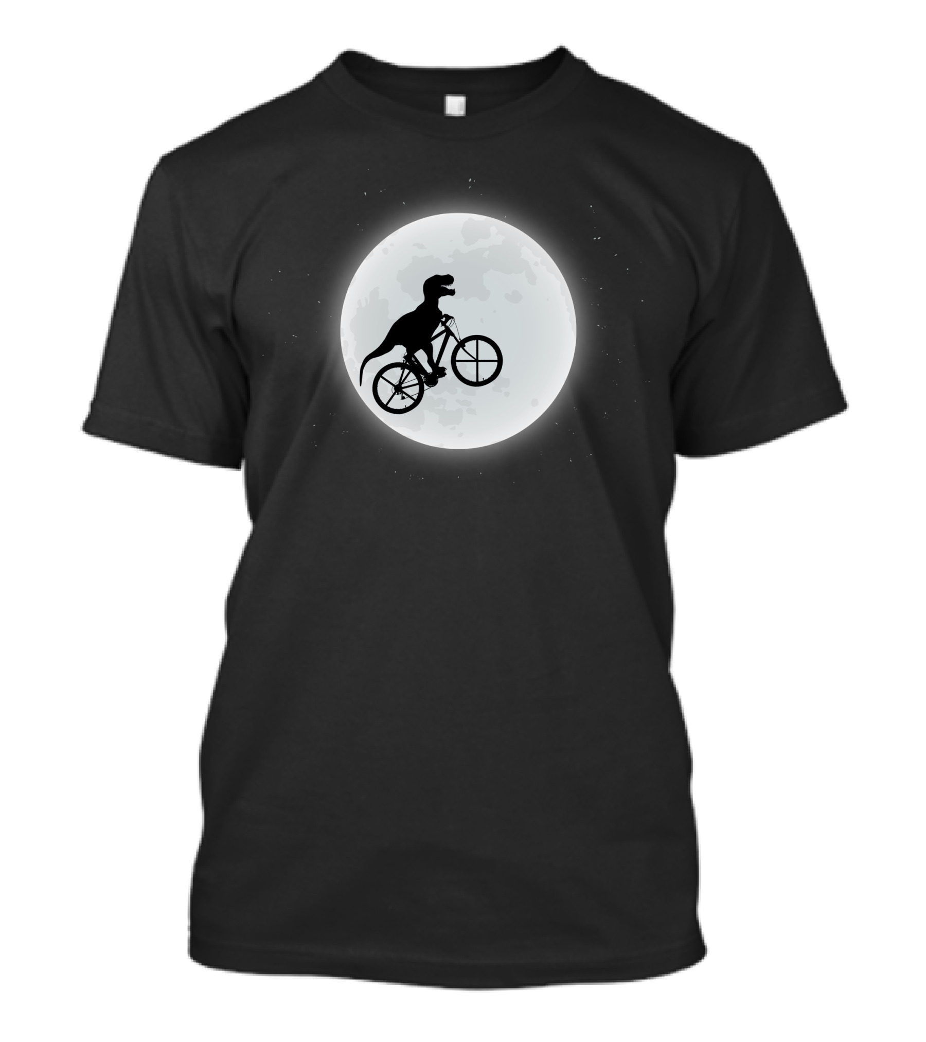 Dinosaur Silhouette Cycling Across The Full Moon Night Sky T-Shirt