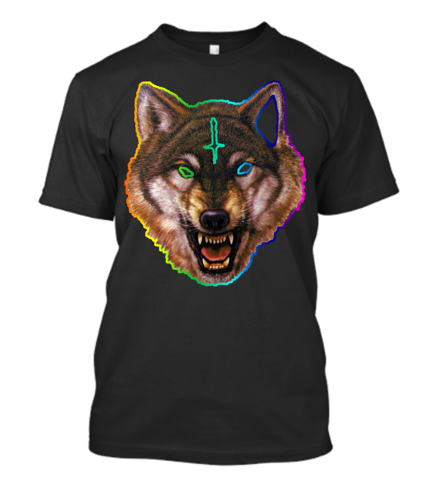 Golf Wolf Psychedelic Rainbow Wolf Face T-Shirt