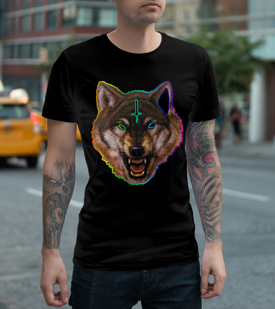 Golf Wolf Psychedelic Rainbow Wolf Face T-Shirt