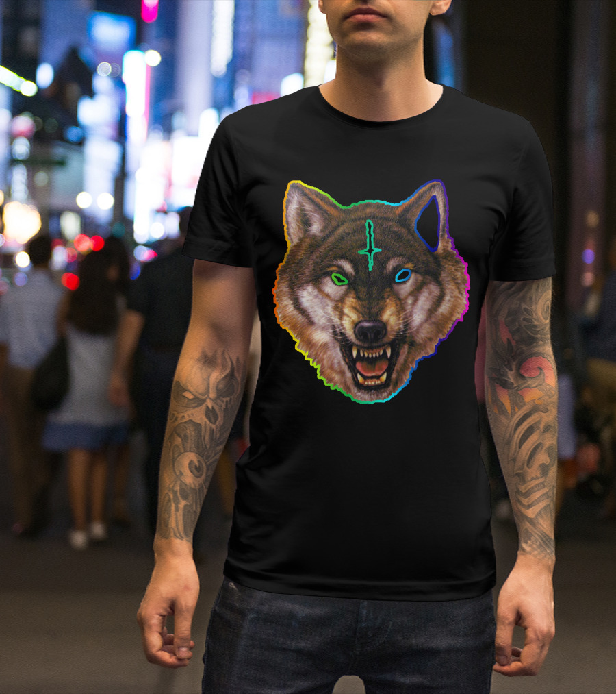 Golf Wolf Psychedelic Rainbow Wolf Face T-Shirt