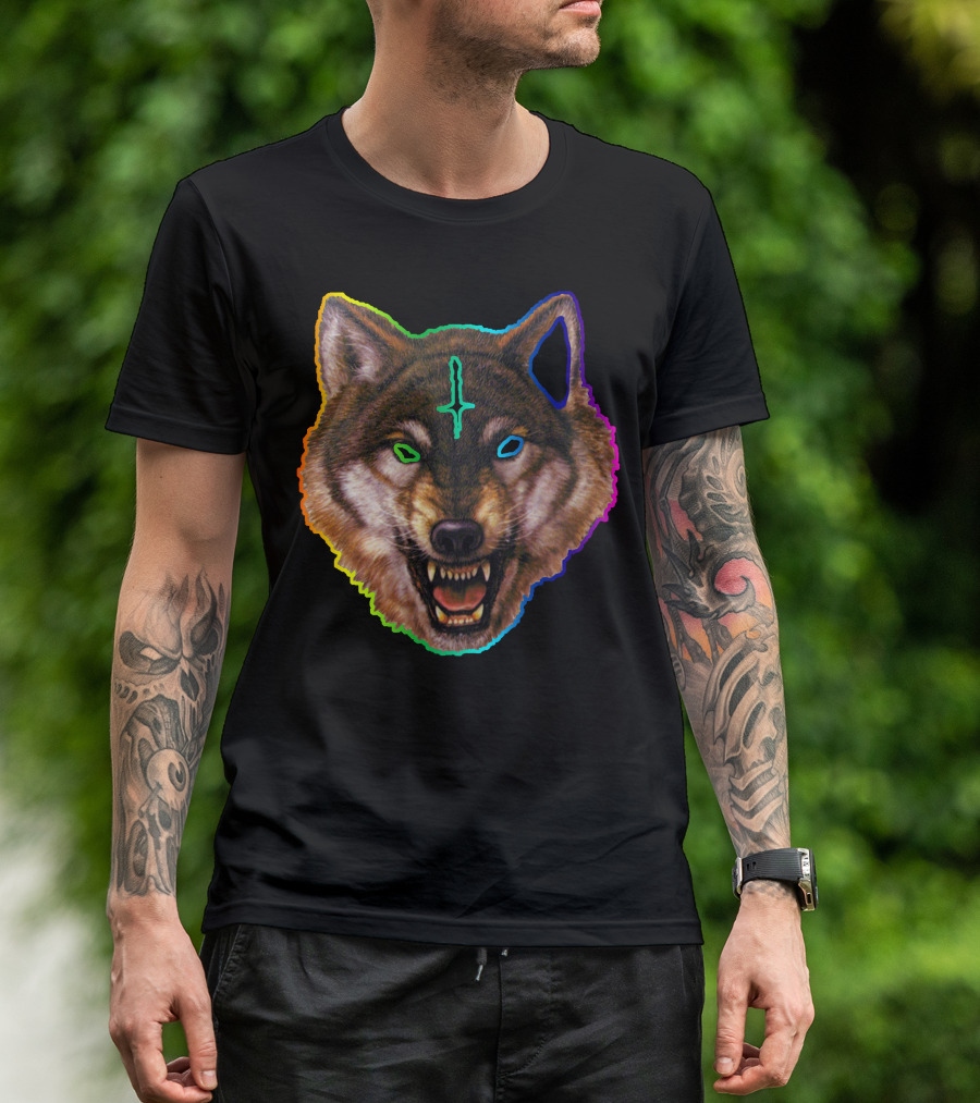 Golf Wolf Psychedelic Rainbow Wolf Face T-Shirt