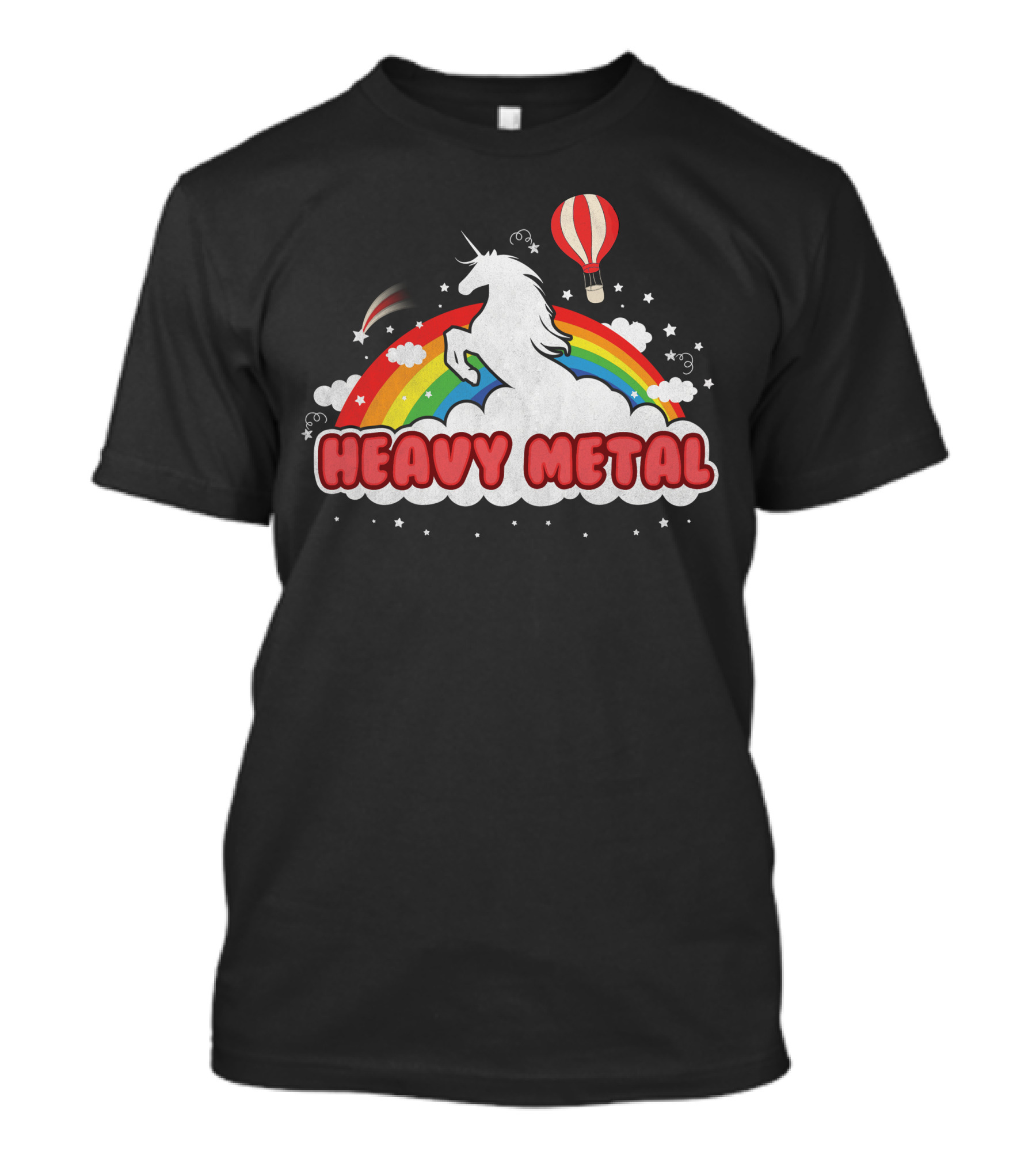 Heavy Metal Unicorn Rainbow Hot Air Balloon Cloud Stars T-Shirt