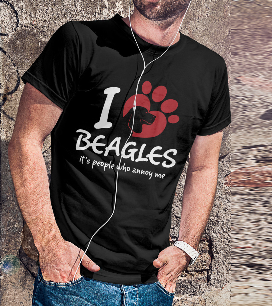 I Love Beagles It's People Who Annoy Me With Red Paw Heart And Beagle T-Shirt