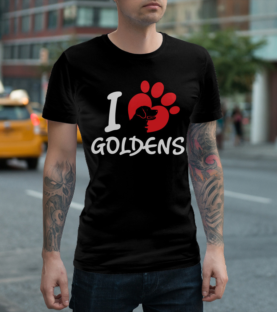 I Love Goldens Dog Silhouette And Paw Prints T-Shirt