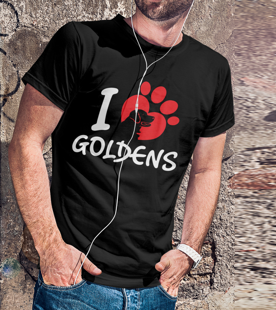 I Love Goldens Dog Silhouette And Paw Prints T-Shirt