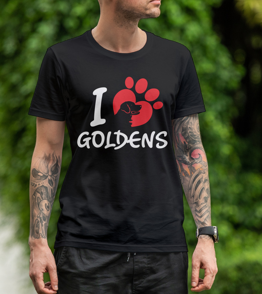 I Love Goldens Dog Silhouette And Paw Prints T-Shirt