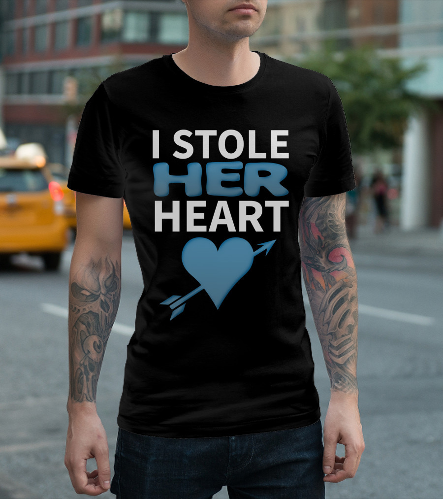 I Stole Her Heart with Blue Arrow and Heart T-Shirt