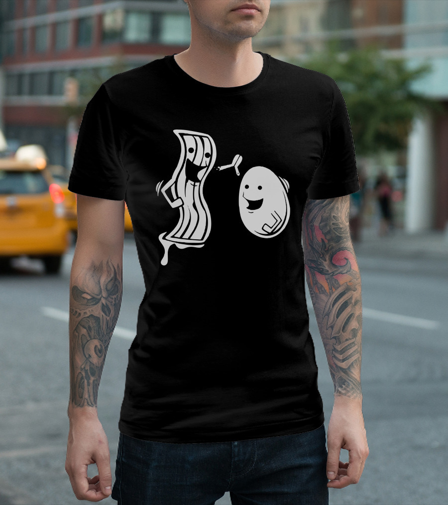 Bacon And Eggs Happy Comic Character Breakfast Duo T-Shirt