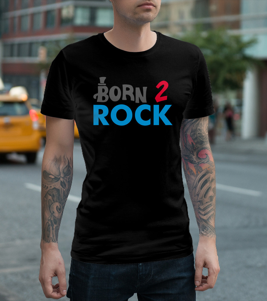 BORN 2 ROCK Hat Icon Blue T-Shirt