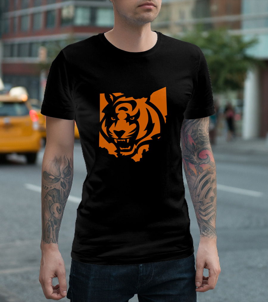 Cincinnati Bengals Tiger In Ohio State Shape T-Shirt