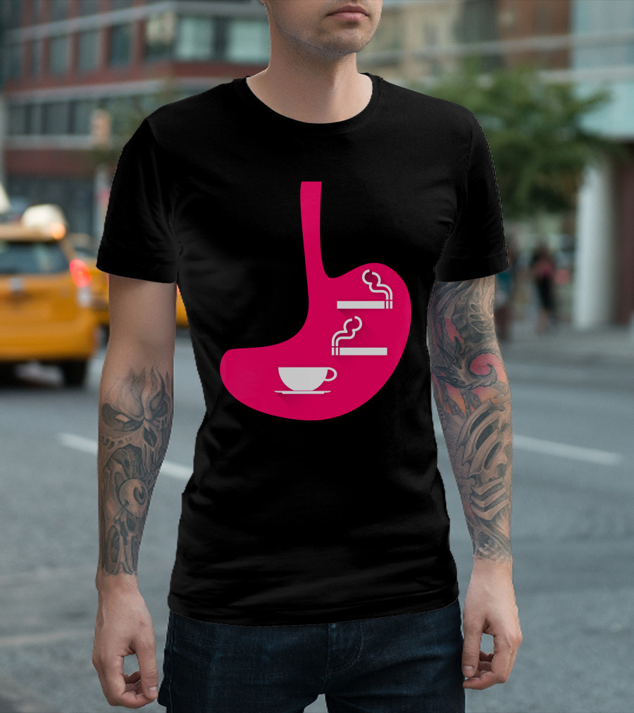 Coffee And Smoke Cup and Cigarettes Stomach T-Shirt