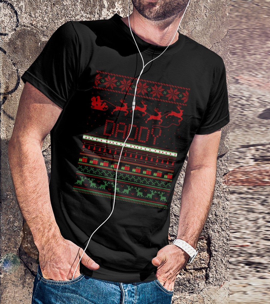 Daddy Christmas Reindeer Sleigh Ugly T-Shirt