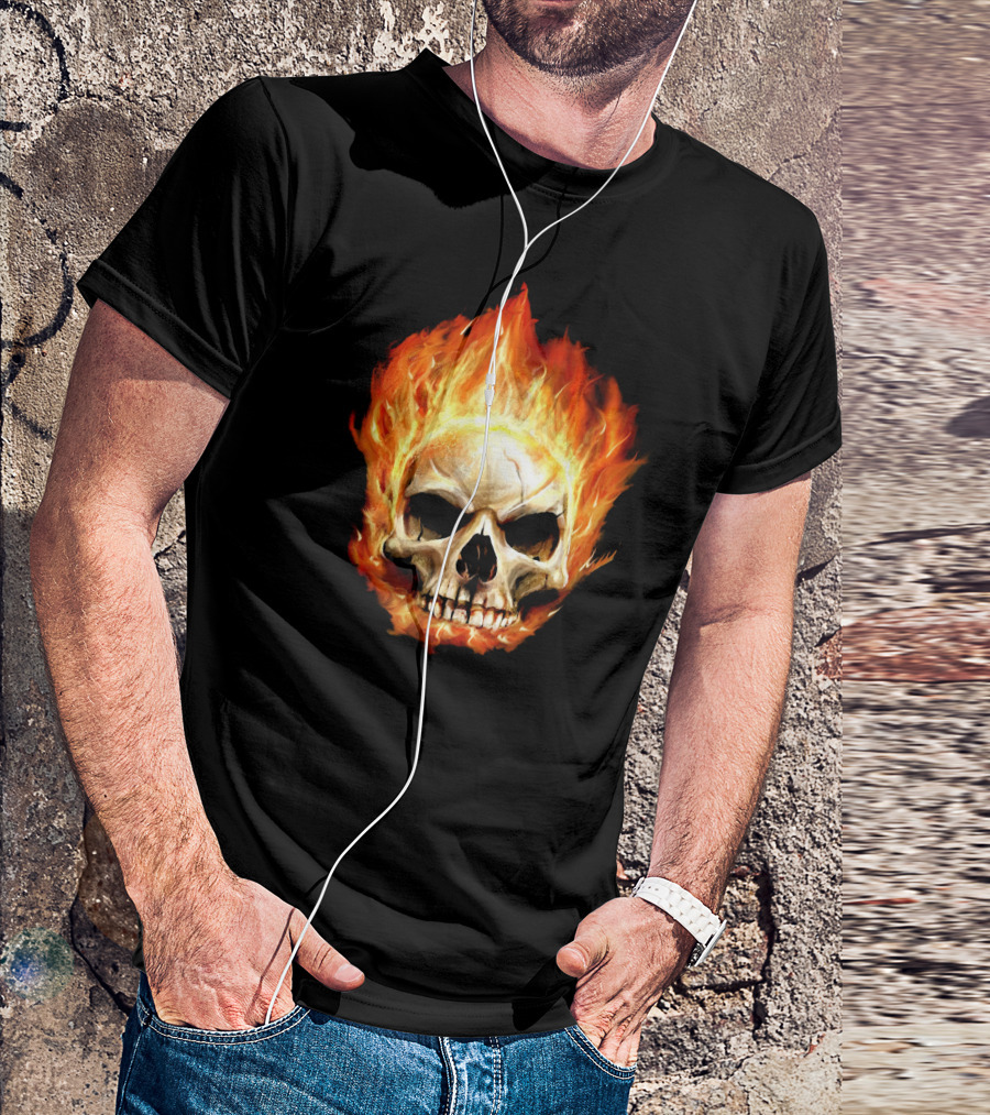 Fiery Skull Face Off Flaming T-Shirt