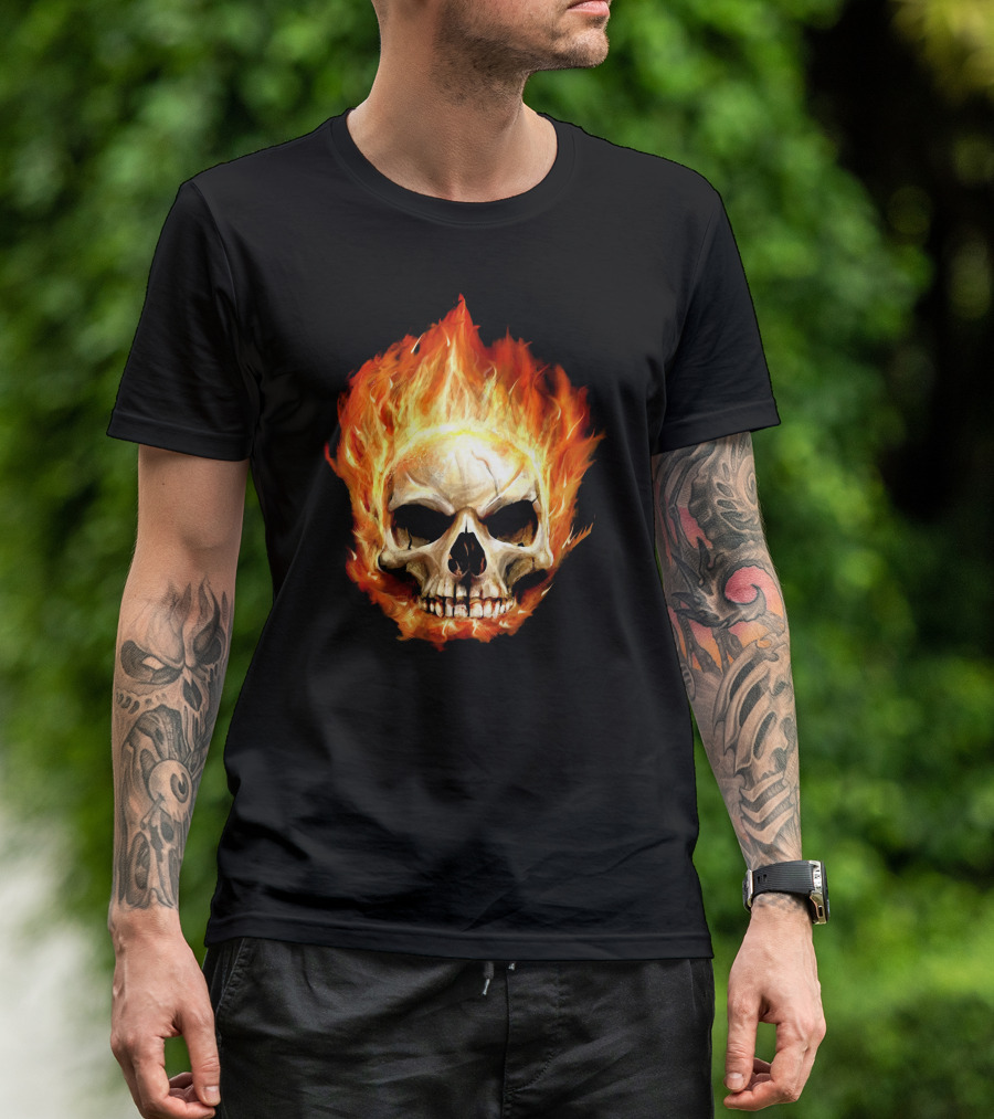 Fiery Skull Face Off Flaming T-Shirt