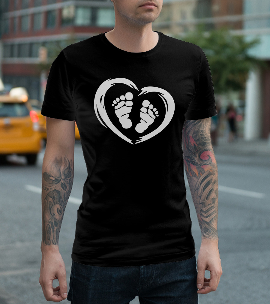 Feet in Heart Symbol Baby Footprints T-Shirt