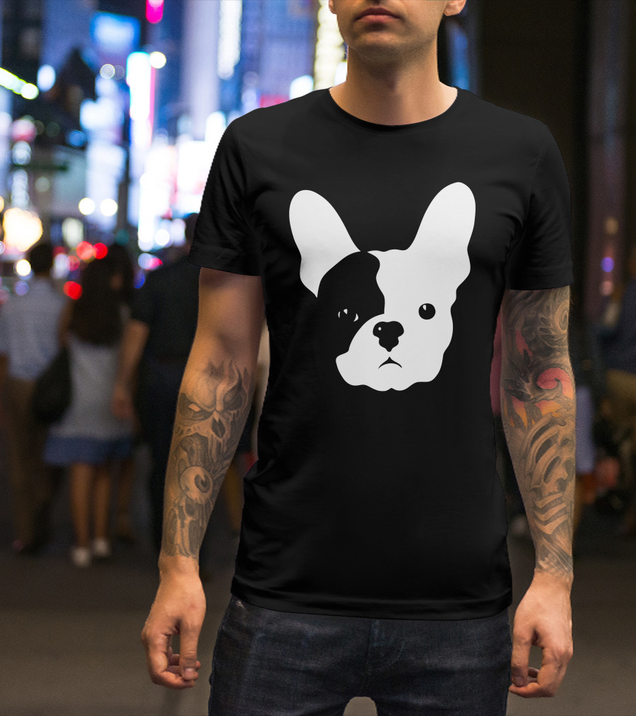 French Bulldog Dog Silhouette Monochrome Face T-Shirt