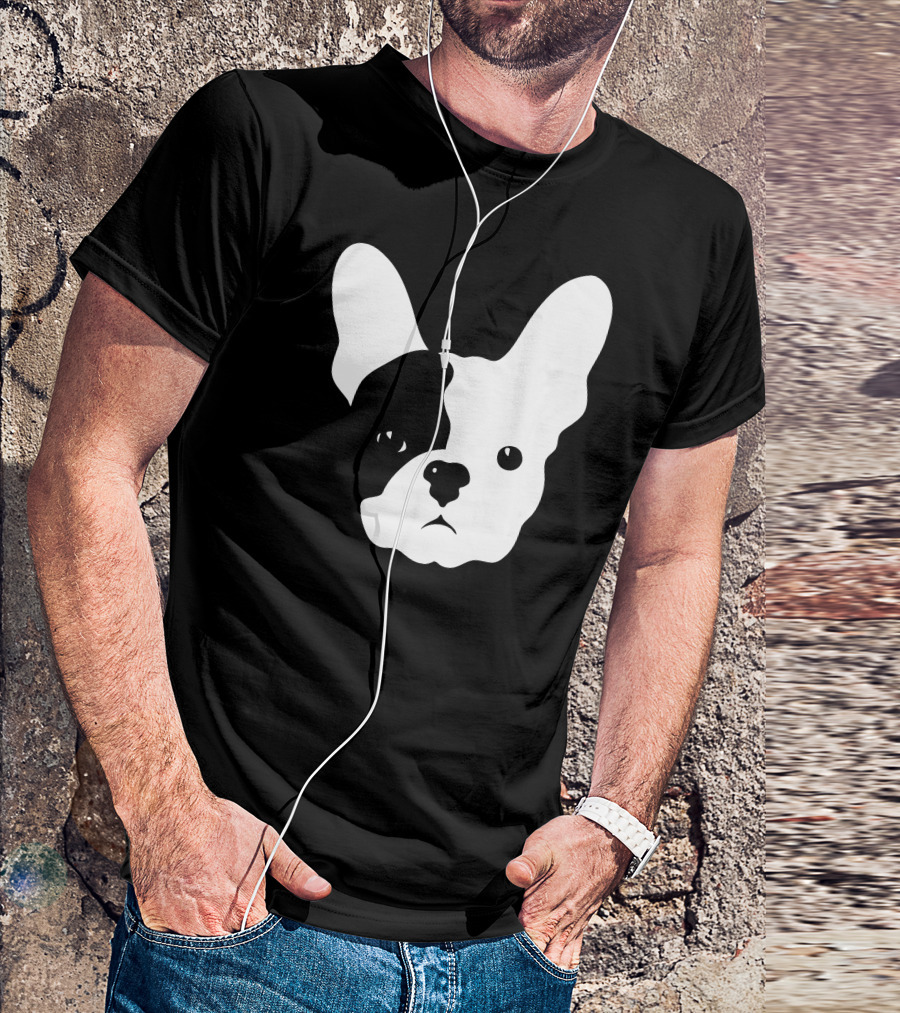 French Bulldog Dog Silhouette Monochrome Face T-Shirt
