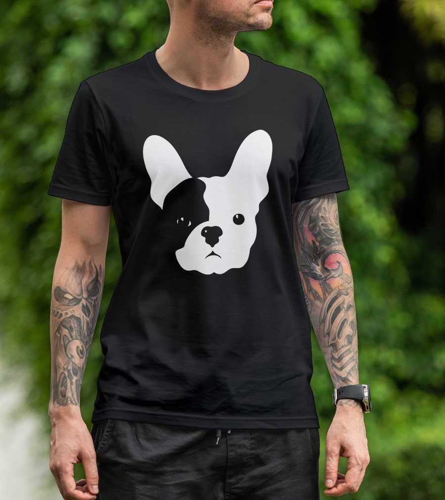 French Bulldog Dog Silhouette Monochrome Face T-Shirt