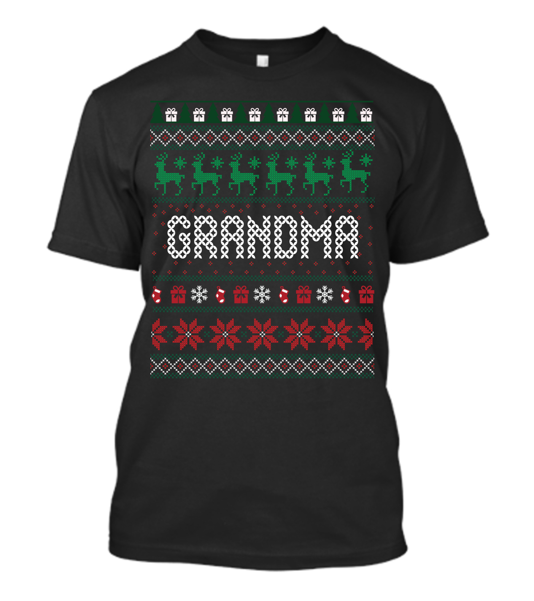 Grandma Christmas Ugly Sweater Pattern With Reindeer And Snowflakes T-Shirt