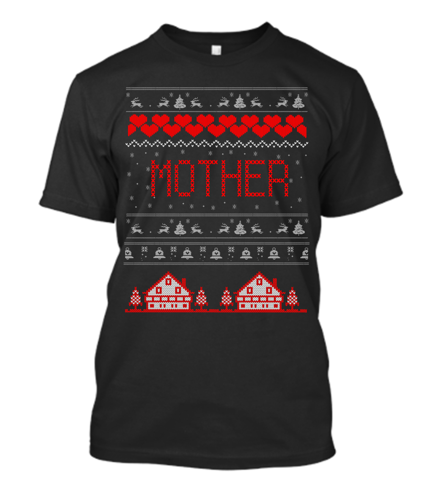 Mother Holiday Knit Sweater Style With Hearts, Reindeer, Trees, Snowflakes, And House T-Shirt