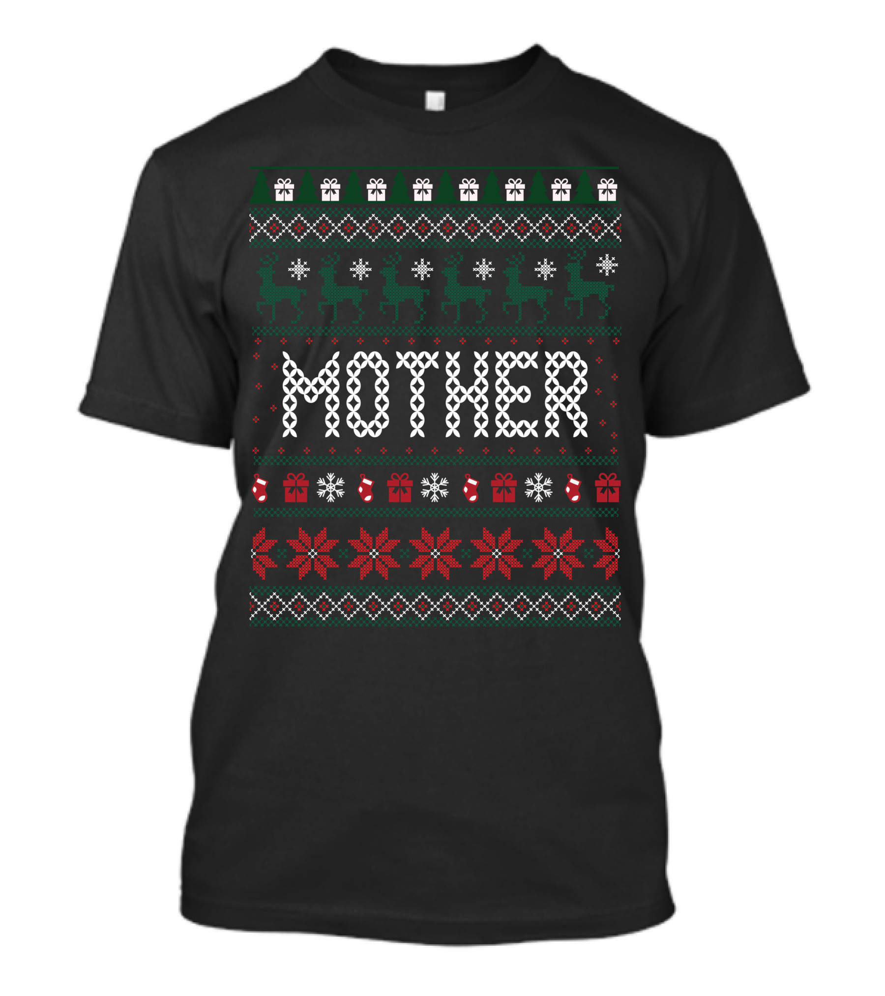 Mother Festive Christmas Sweater Pattern With Reindeer And Snowflakes T-Shirt
